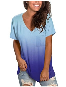 MOLERANI Womens Short Sleeve V Neck T Shirts Loose Casual Summer Tops Tees with Pocket