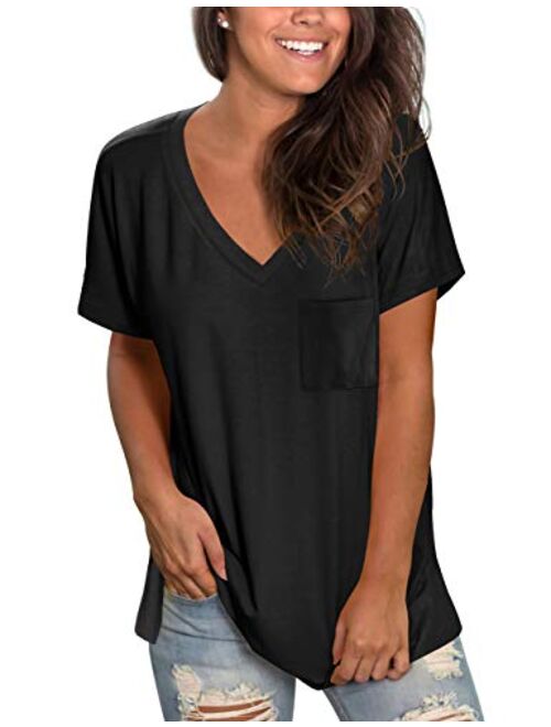 MOLERANI Womens Short Sleeve V Neck T Shirts Loose Casual Summer Tops Tees with Pocket