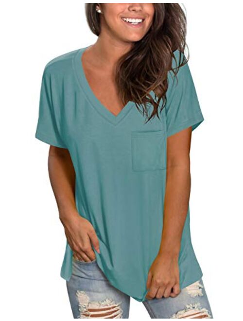 MOLERANI Womens Short Sleeve V Neck T Shirts Loose Casual Summer Tops Tees with Pocket