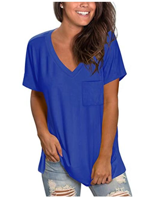 MOLERANI Womens Short Sleeve V Neck T Shirts Loose Casual Summer Tops Tees with Pocket