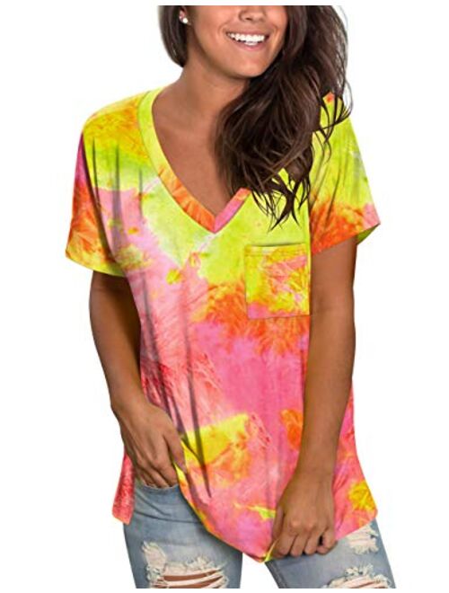 MOLERANI Womens Short Sleeve V Neck T Shirts Loose Casual Summer Tops Tees with Pocket