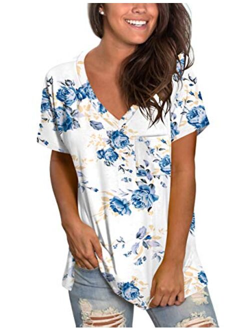 MOLERANI Womens Short Sleeve V Neck T Shirts Loose Casual Summer Tops Tees with Pocket