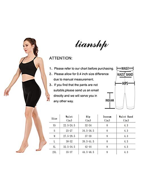 Lianshp High Waist Yoga Shorts for Women Tummy Control Athletic Workout Running Shorts with 3 Pockets 8"