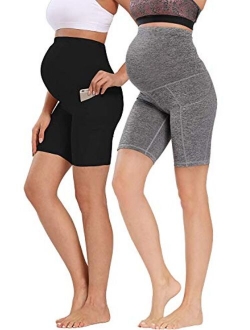 Foucome Women's Maternity Over The Belly Active Lounge Comfy Yoga Short Workout Running Athletic Non See-Through Yoga Shorts