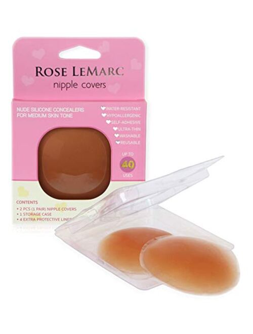 Rose LeMarc Essentials Reusable Self-Adhesive Invisible Silicone Nipple Covers for Medium Skin Tone