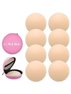 QUXIANG 4 Pairs Pasties Women Nipple Covers Reusable Adhesive Silicone Nippleless Covers (4 Round)