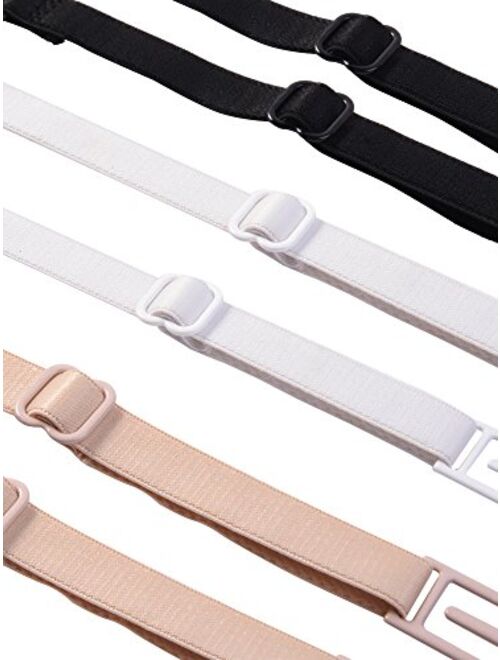 eBoot 6 Piece Bra Strap Clips Elastic Non-slip Strap Holder, Black, Beige, White