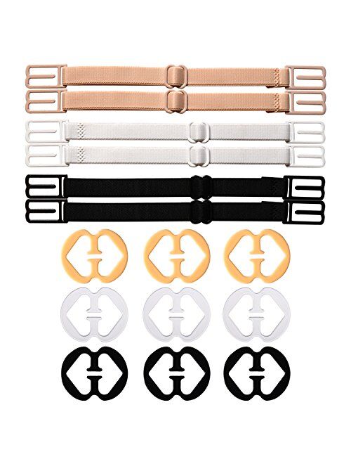 eBoot 6 Pieces Non-slip Bra Straps Elastic Adjustable Bra Strap Holder with 9 Pieces Bra Clips