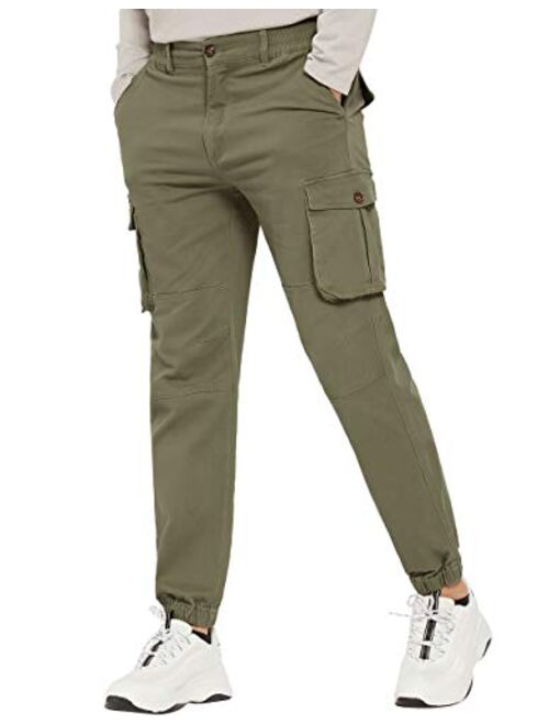 Buy PULI Men Tapered Cargo Pants Slim Fit Chino Construction Joggers ...