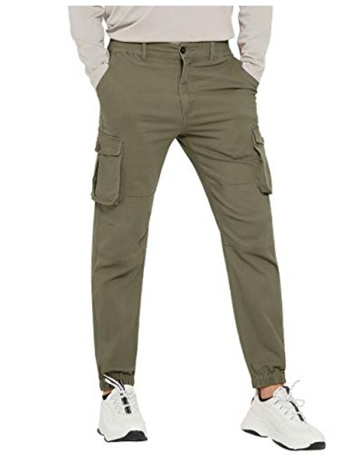 Buy PULI Men Tapered Cargo Pants Slim Fit Chino Construction Joggers ...