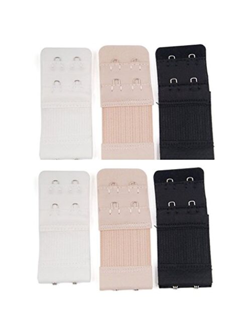 6pcs Women Ladies Soft Comfortable Back Bra 2 Hooks / 3 Hooks / 4 Hooks Band Extension Strap Extender, White/Black/Khaki