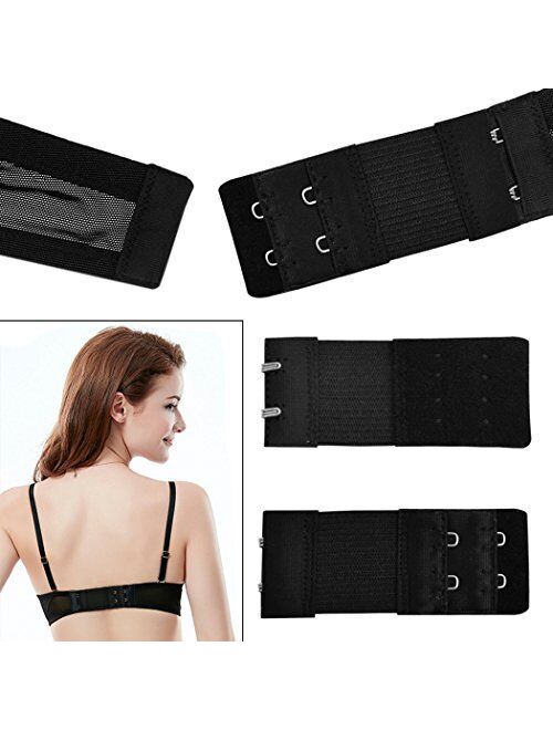 Bra Extender - Pistha 6 PCS Elastic Lingerie Extenders 2-Hooks 2 Rows Extension Strap in Three Different Colors (Black, White and Nude)