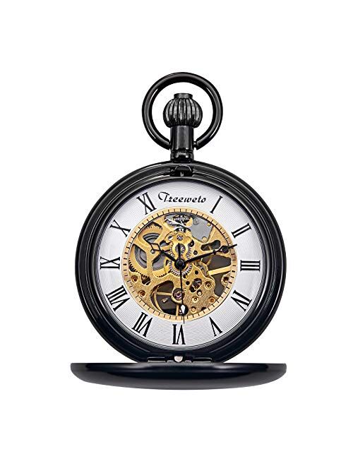 Treeweto Antique Dragon Mechanical Skeleton Pocket Watch with Chain