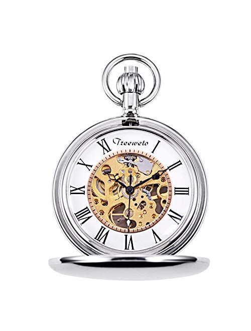 Treeweto Antique Dragon Mechanical Skeleton Pocket Watch with Chain