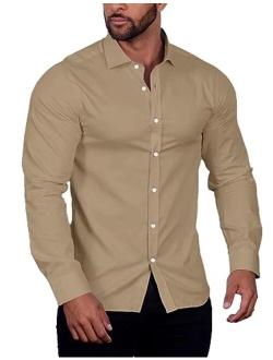 Men's Muscle Fit Untucked Shirts Fashion Dress Shirt Long Sleeve Casual Button Down Shirt