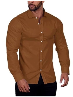 Men's Muscle Fit Untucked Shirts Fashion Dress Shirt Long Sleeve Casual Button Down Shirt