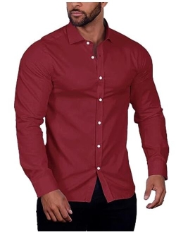 Men's Muscle Fit Untucked Shirts Fashion Dress Shirt Long Sleeve Casual Button Down Shirt