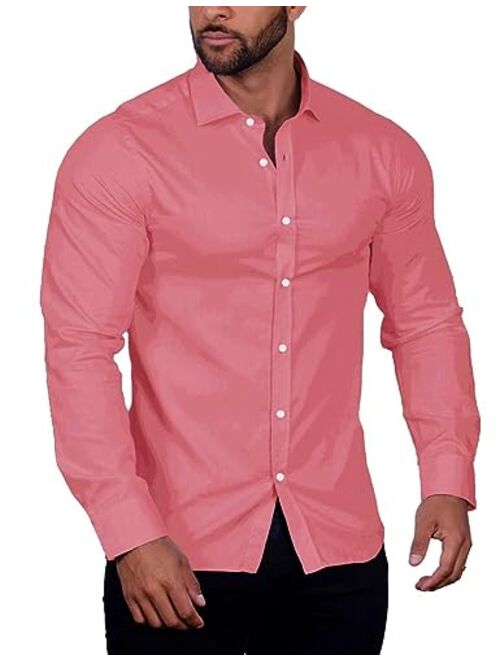 COOFANDY Men's Muscle Fit Untucked Shirts Fashion Dress Shirt Long Sleeve Casual Button Down Shirt