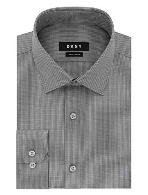 DKNY Men's Dress Shirt Slim Fit Stretch Check