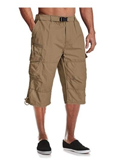 Men's Cargo Shorts with 7 Pockets Twill Cotton Tactical Work Shorts Elastic Waist Below Knee 3/4 Capri Pants