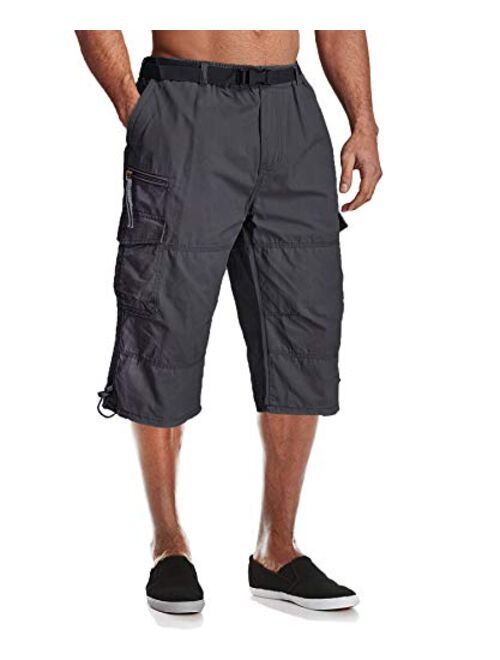 MAGCOMSEN Men's Cargo Shorts with 7 Pockets Twill Cotton Tactical Work Shorts Elastic Waist Below Knee 3/4 Capri Pants