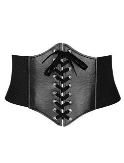 Ayliss Women Elastic Wide Band Tied Waspie Corset Waist Cincher Belt,Black