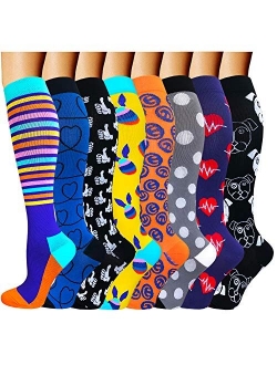 ACTINPUT Women& Men Compression Socks for Nurse,Medical,Running,Athletic (8 pairs) 15-20mmHg Knee High Socks