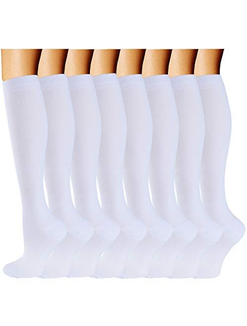 ACTINPUT Women& Men Compression Socks for Nurse,Medical,Running,Athletic (8 pairs) 15-20mmHg Knee High Socks