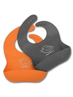 Silicone Baby Bibs Easily Wipe Clean - Comfortable Soft Waterproof Bib Keeps Stains Off, Set of 2 Colors