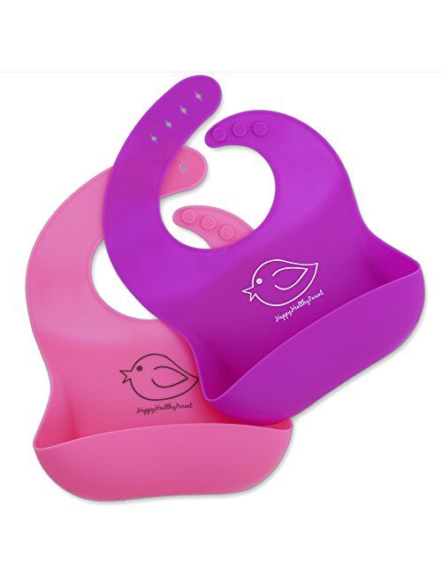 Silicone Baby Bibs Easily Wipe Clean - Comfortable Soft Waterproof Bib Keeps Stains Off, Set of 2 Colors