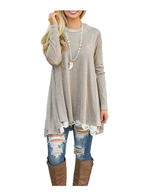 Sanifer Women Lace Long Sleeve Tunic Top Blouse