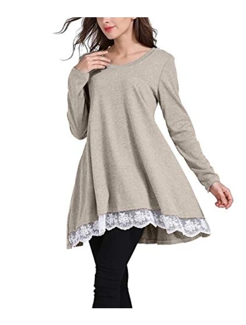 Sanifer Women Lace Long Sleeve Tunic Top Blouse