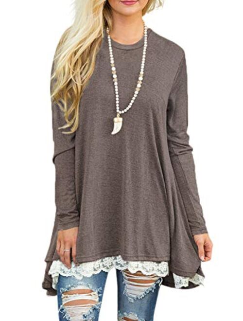 Sanifer Women Lace Long Sleeve Tunic Top Blouse