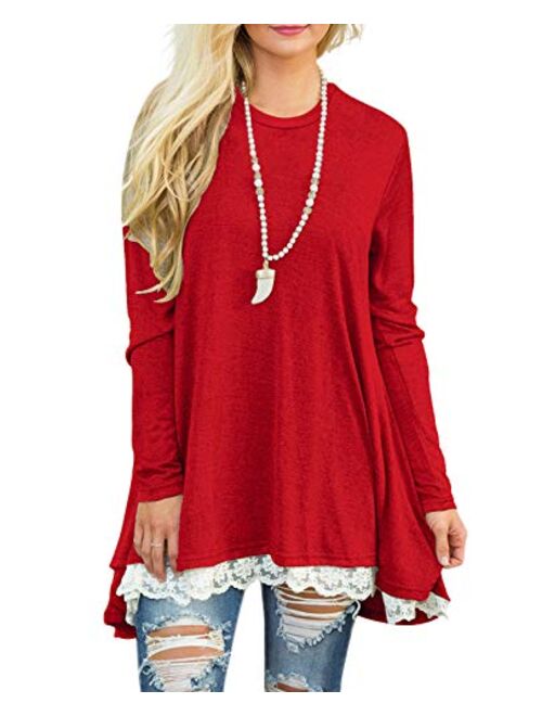 Sanifer Women Lace Long Sleeve Tunic Top Blouse