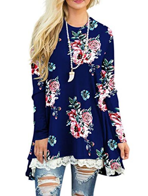 Sanifer Women Lace Long Sleeve Tunic Top Blouse