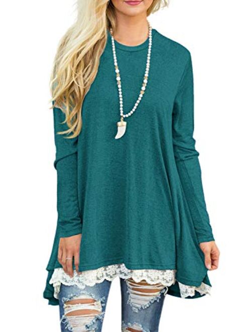 Sanifer Women Lace Long Sleeve Tunic Top Blouse