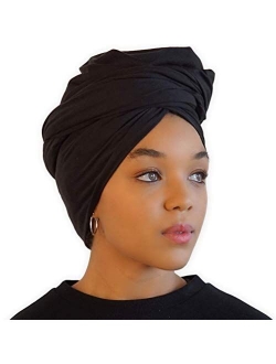 African Head Wraps For Women - Hair Scarf & Stretch Jersey Turban Tie - Long, Soft & Breathable Urban Headwrap