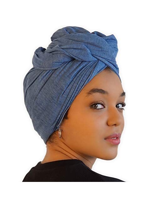 African Head Wraps For Women - Hair Scarf & Stretch Jersey Turban Tie - Long, Soft & Breathable Urban Headwrap