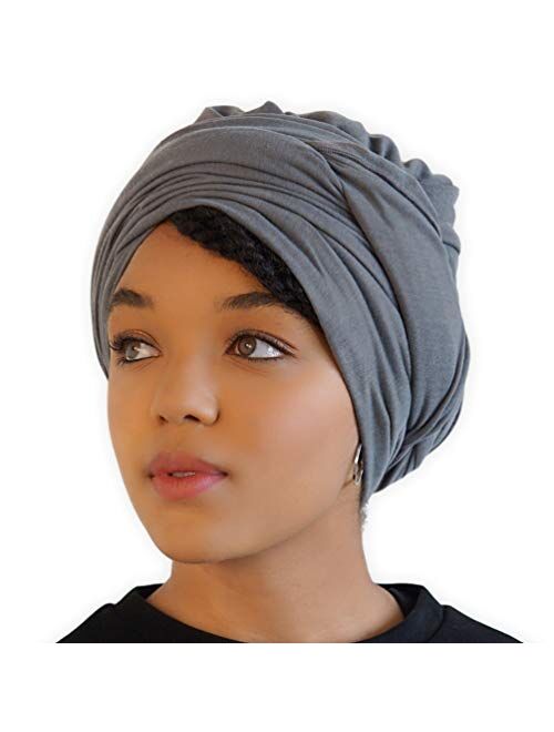 African Head Wraps For Women - Hair Scarf & Stretch Jersey Turban Tie - Long, Soft & Breathable Urban Headwrap