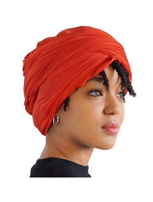 African Head Wraps For Women - Hair Scarf & Stretch Jersey Turban Tie - Long, Soft & Breathable Urban Headwrap