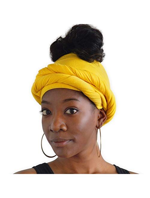 African Head Wraps For Women - Hair Scarf & Stretch Jersey Turban Tie - Long, Soft & Breathable Urban Headwrap