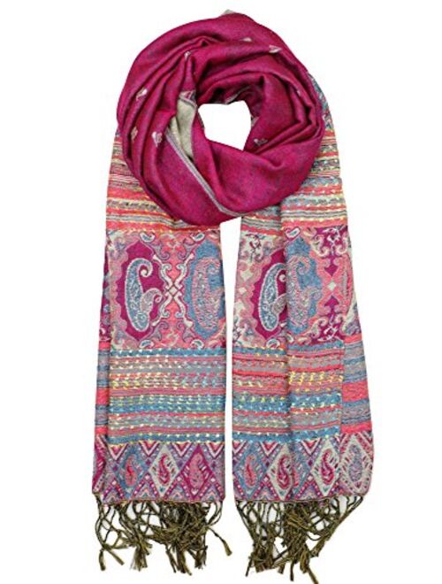 Achillea Reversible Bohemian Pashmina Ethnic Tribal Border Shawl Wrap Scarf