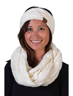 Funky Junque Cable Knit Fuzzy Lined Headwrap with Matching Infinity Scarf