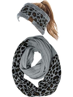 Funky Junque Cable Knit Fuzzy Lined Headwrap with Matching Infinity Scarf