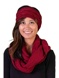 Funky Junque Cable Knit Fuzzy Lined Headwrap with Matching Infinity Scarf