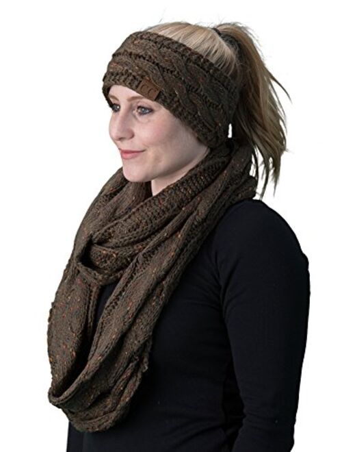 Funky Junque Cable Knit Fuzzy Lined Headwrap with Matching Infinity Scarf