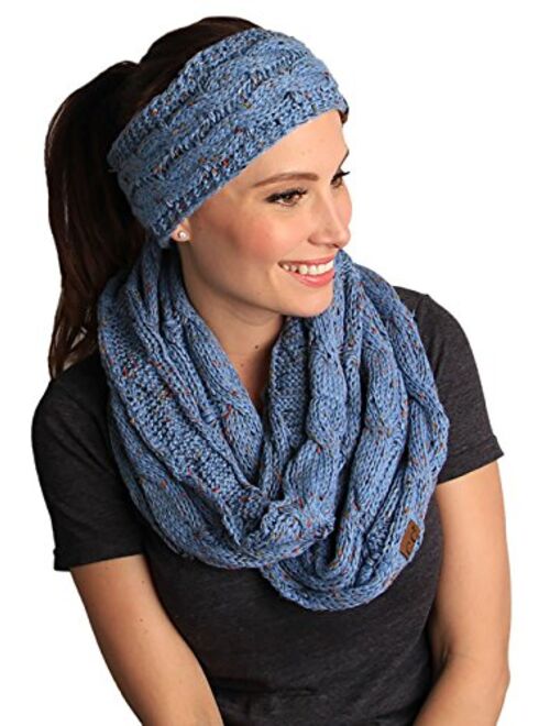 Funky Junque Cable Knit Fuzzy Lined Headwrap with Matching Infinity Scarf