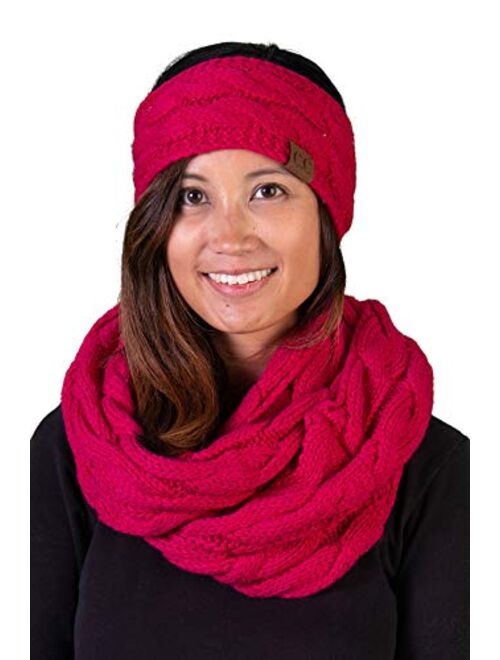 Funky Junque Cable Knit Fuzzy Lined Headwrap with Matching Infinity Scarf