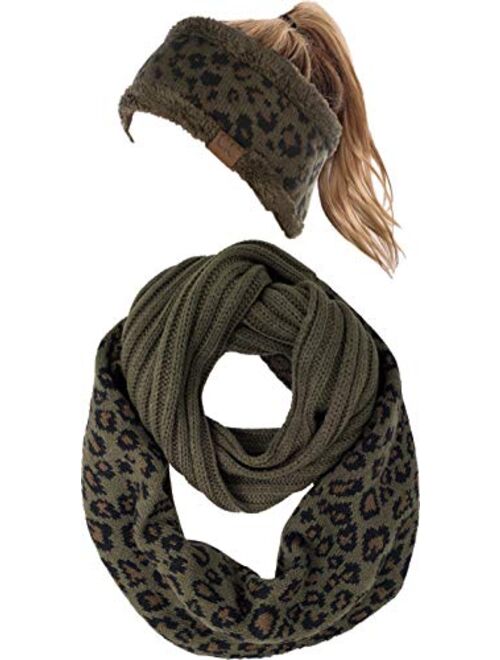 Funky Junque Cable Knit Fuzzy Lined Headwrap with Matching Infinity Scarf