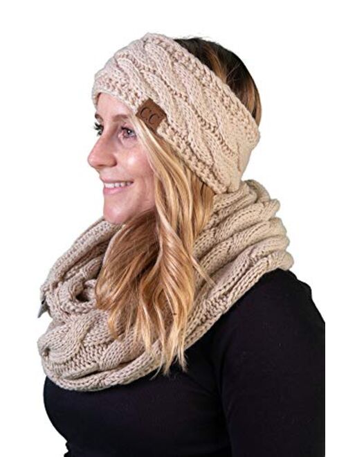 Funky Junque Cable Knit Fuzzy Lined Headwrap with Matching Infinity Scarf